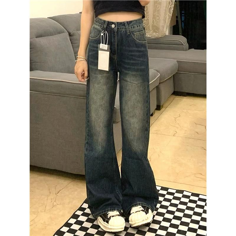 Girliepairs - High Waist Washed Flared Jeans