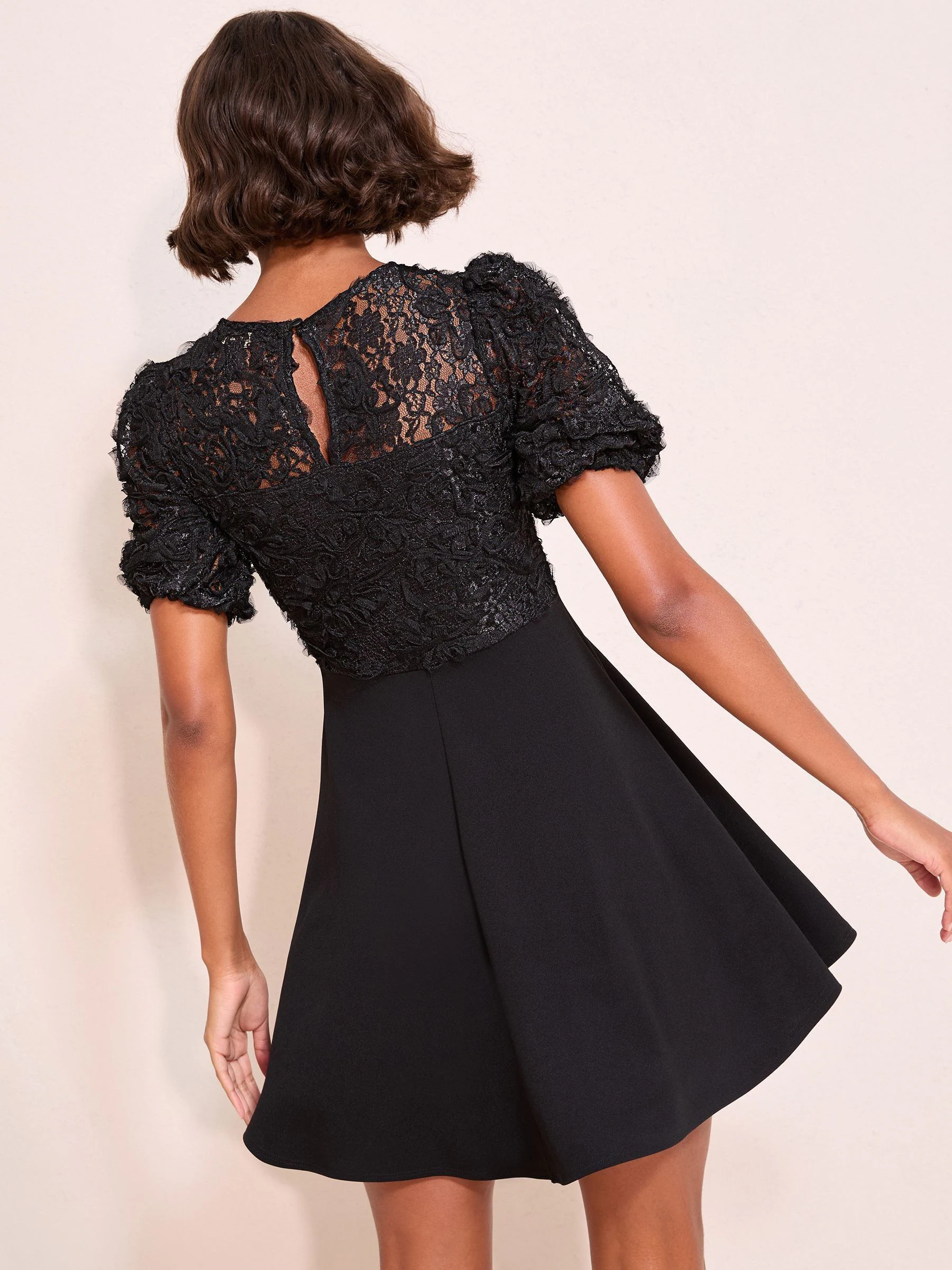 Friends Like These 3D Floral Scuba Mix Puff Sleeve Mini Dress
