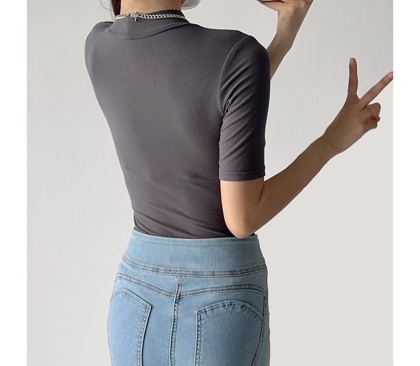 Hollahop - Bodytop met korte mouwen en mockneck, effen