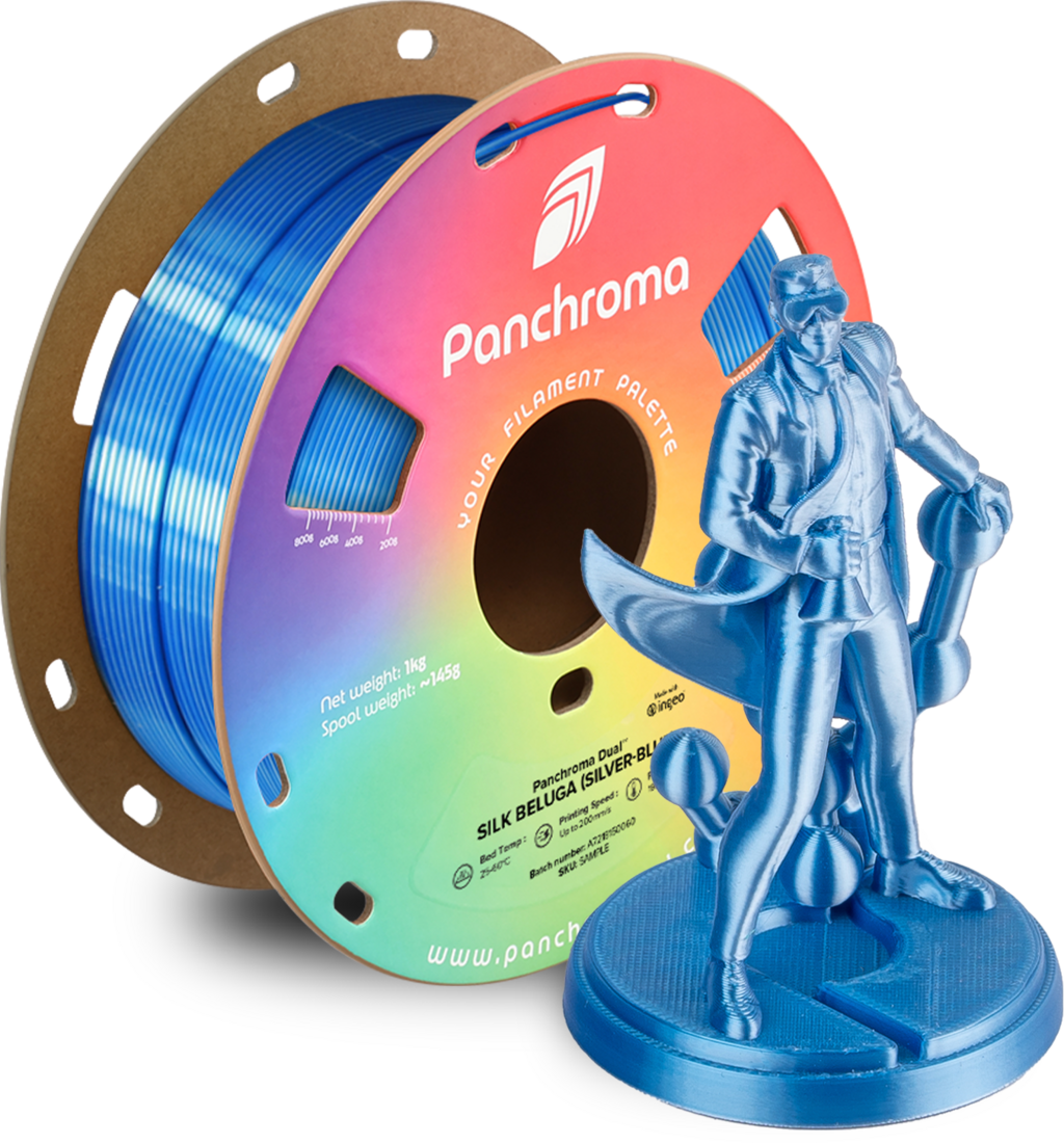 Polymaker  Panchroma™ PLA Dual Silk Beluga (Silver-Blue), 1,75 mm / 1000 g    Zweifarbige Magie mit Seidenglanz in Beluga