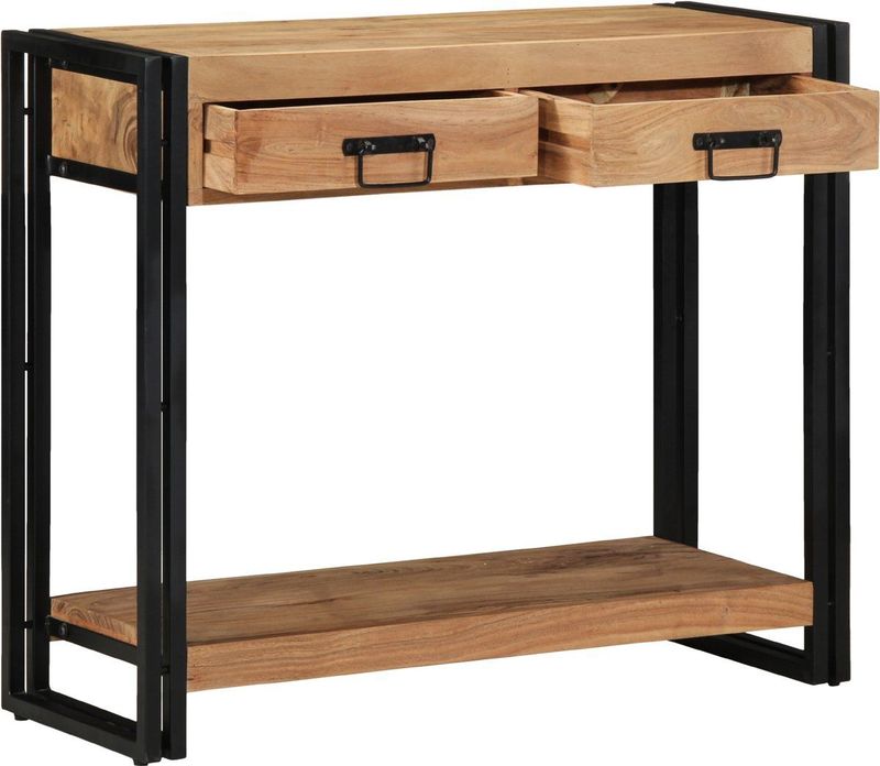 vidaXL Wandtafel - Bruin - Massief Acaciahout - Metaal - 90x33x75 cm