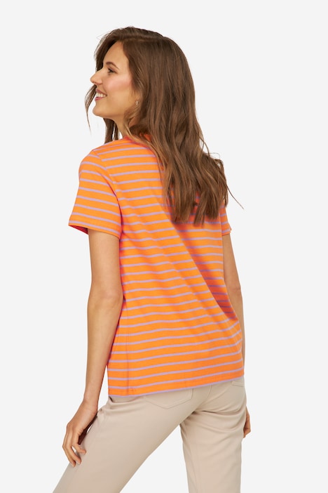 T-Shirt, Ringel, Statement Stickerei, Rundhals, Halbarm, OEKO-TEX
