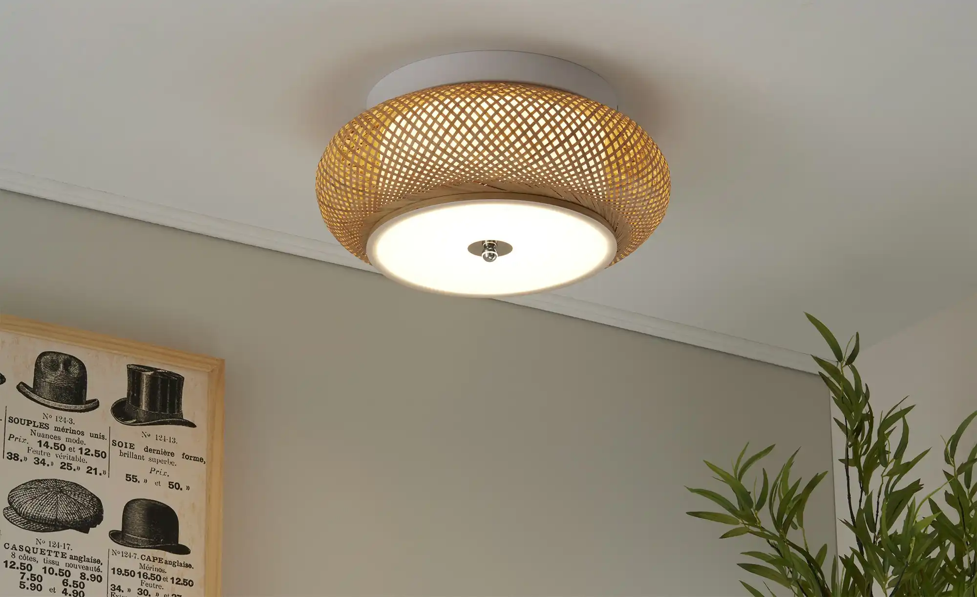 KHG LED-Deckenleuchte, Rattan / weiß