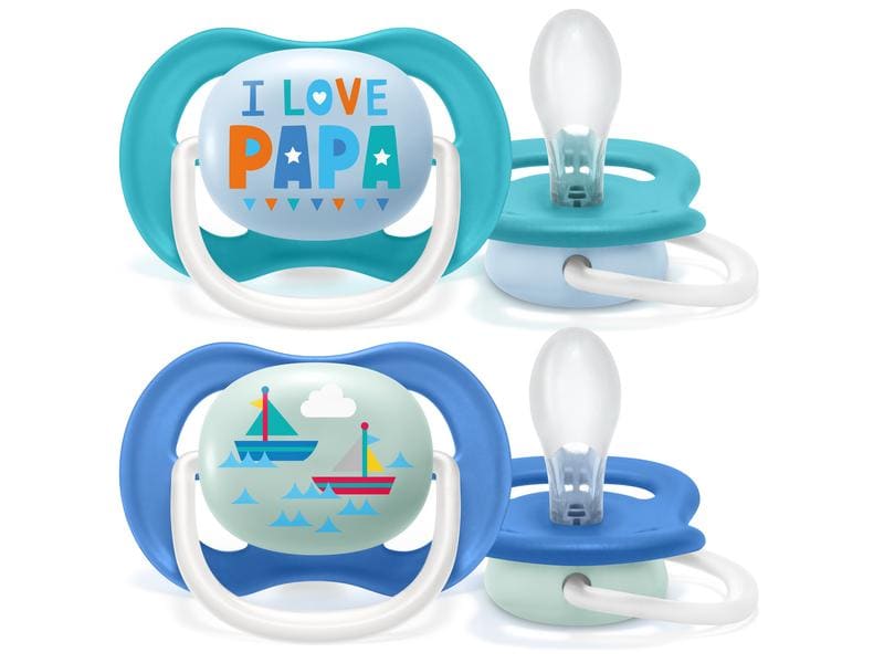 PHILIPS AVENT Nuggi Ultra Air Happy Papa & Boat 6-18 Mt. Leichter und atmungsaktiver Schnuller