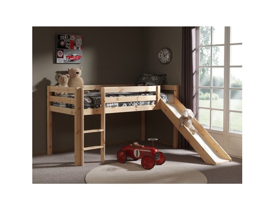 TERRE DE NUIT - Lit mezzanine avec toboggan bois naturel 90 x 200