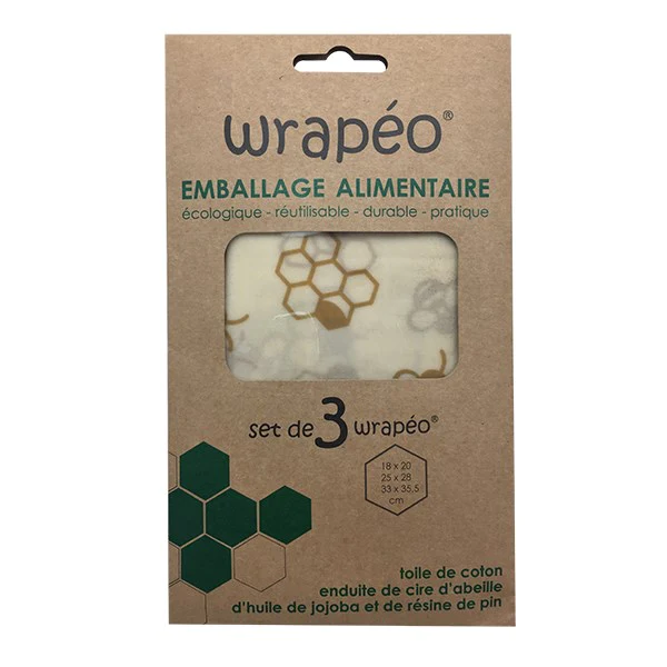 Set de 3 emballages à la cire d'abeille Wrapéo® Wrapéo