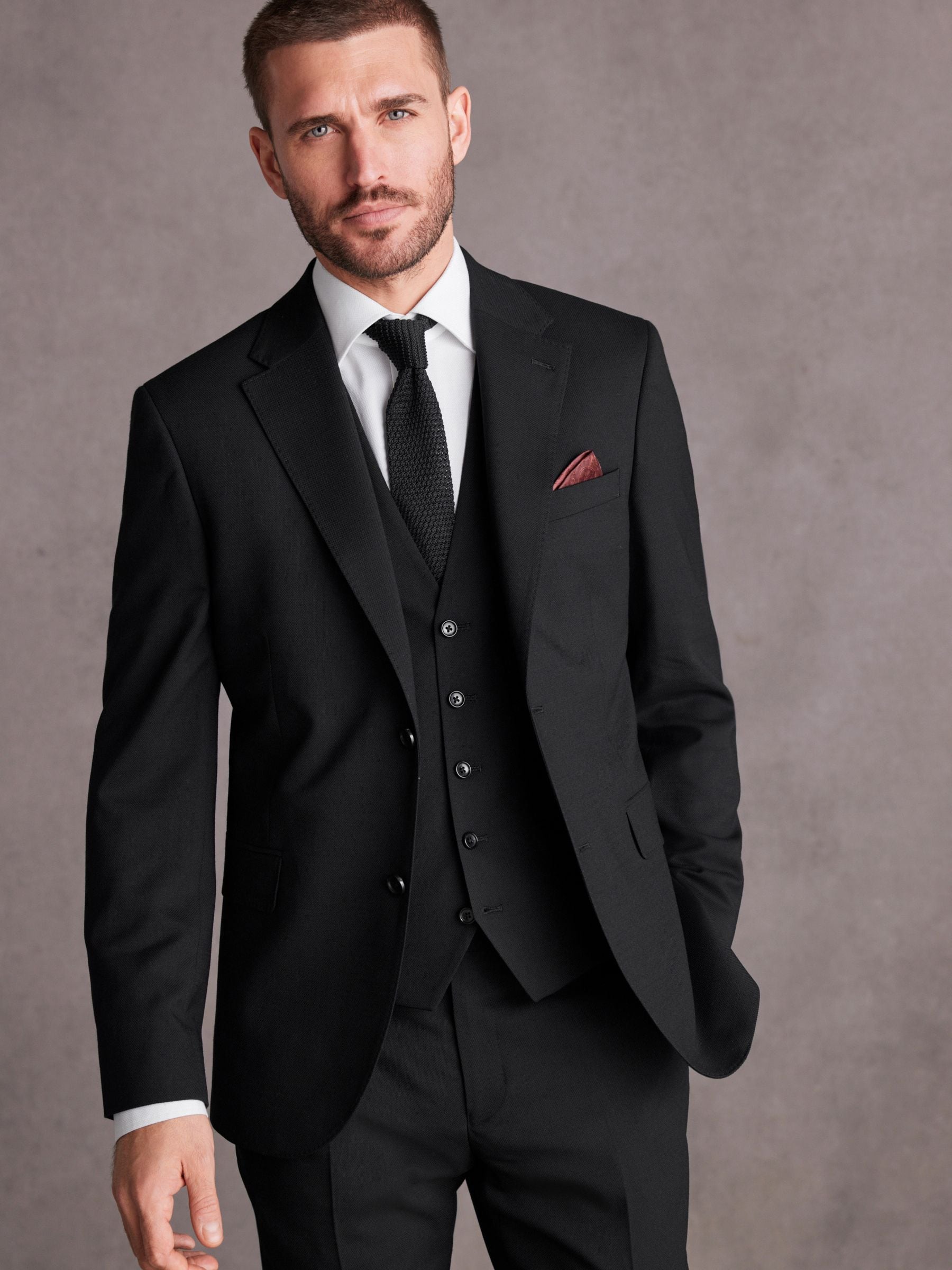Zwart - Signature getextureerd slim-fit kostuumjasje van Italiaanse Tollegno-wol