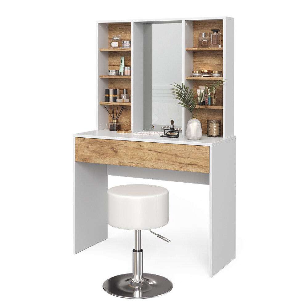Vicco Schminktisch Alexa 93 x 147 cm Weiß Eiche, Hocker, Frisiertisch, modern