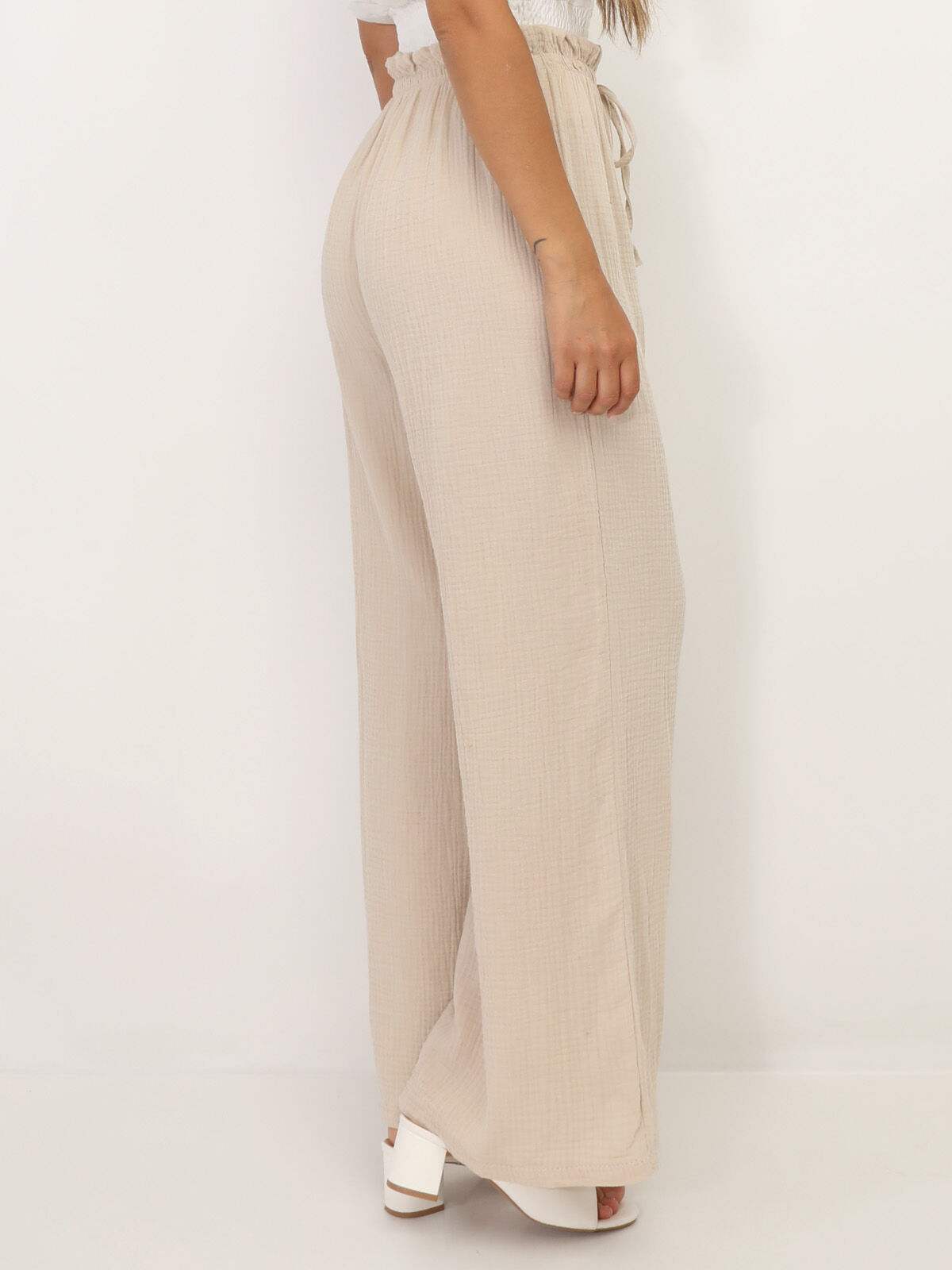 Pantalon ample texturé- Beige