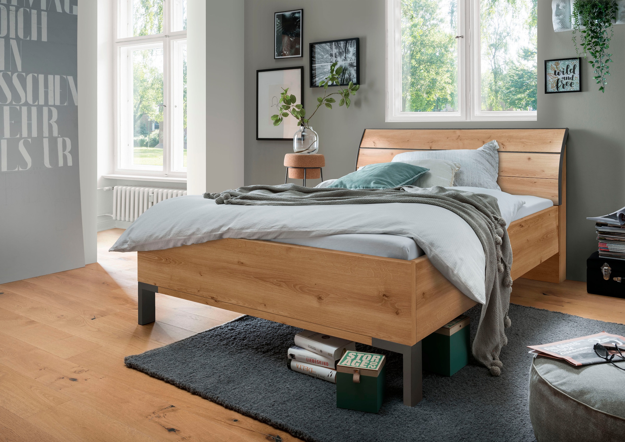 WIEMANN Futonbett »Monaco, 4-fache Liegehöhenverstellung« mit stilvollem Holzkopfteil, Made in Germany