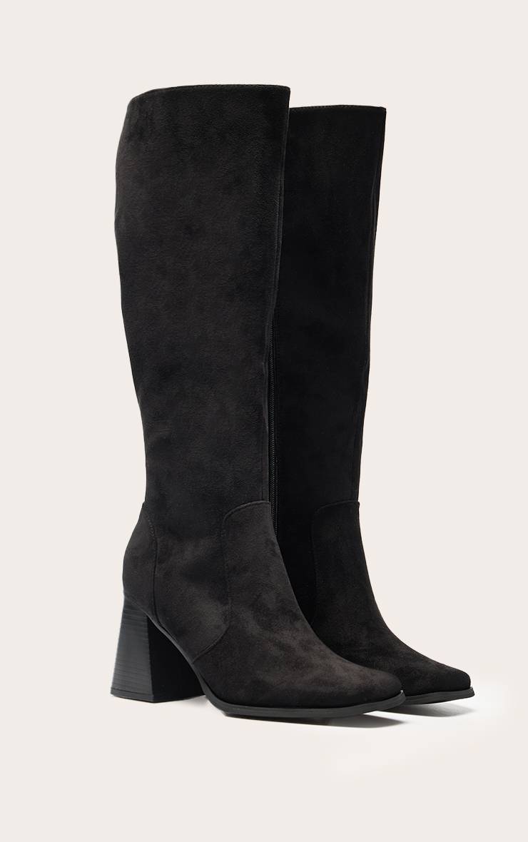 Noir Délavé Bottes Hautes Au Genou À Talon Bloc Évasé Et Bout Carré En Synthétiquecuir