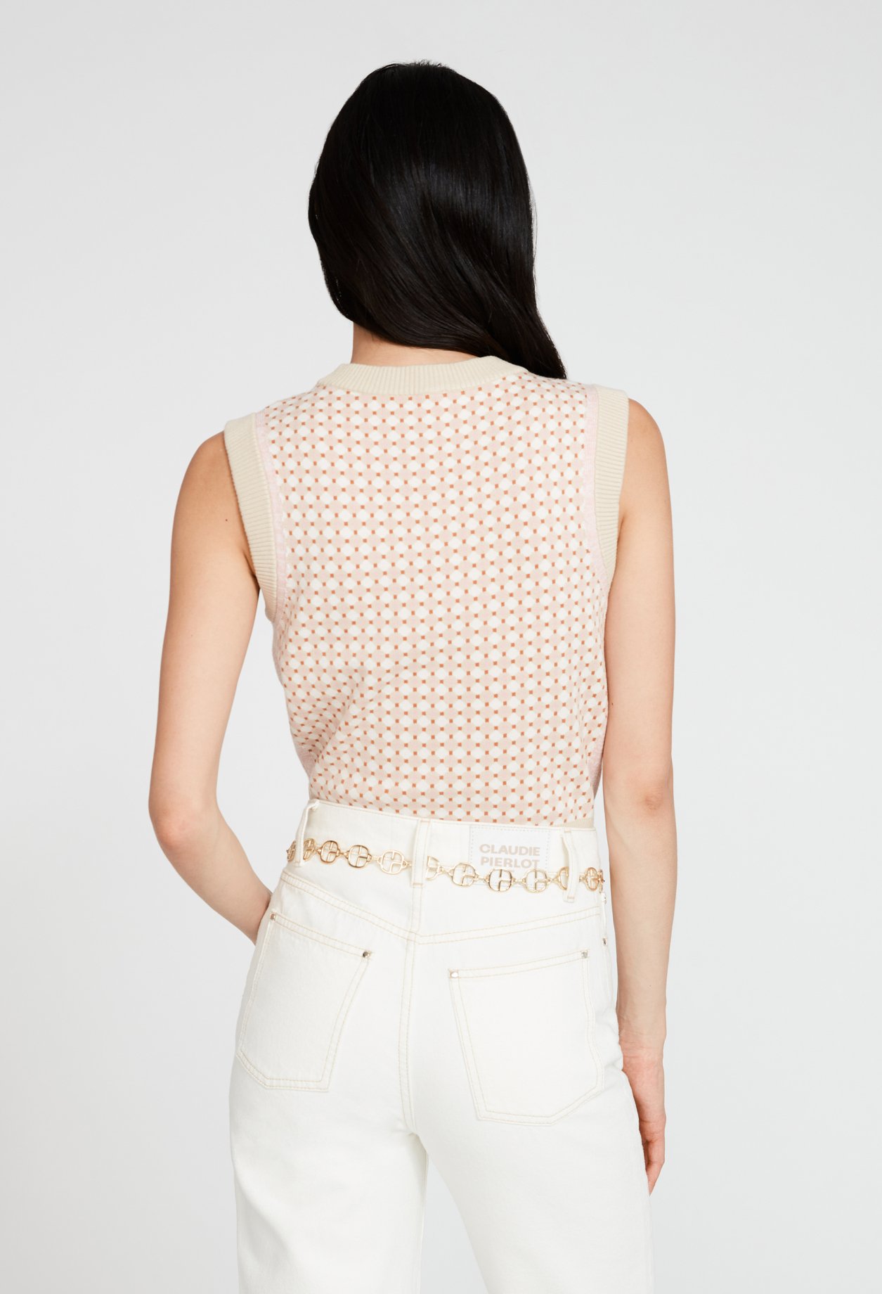 Pull sans manche &agrave; motifs