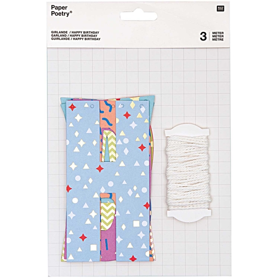 Guirlande Happy Birthday en carton, H. 14cm avec 3m de fil