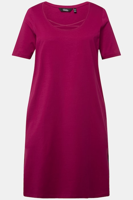 Jerseykleid, Zierbänder, A-Linie, Rundhals, Halbarm