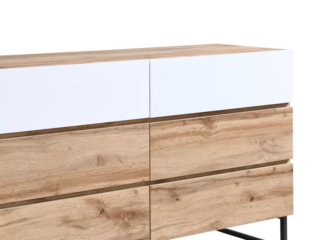 Commode avec 6 tiroirs - Coloris : Naturel et blanc - CEVANIA