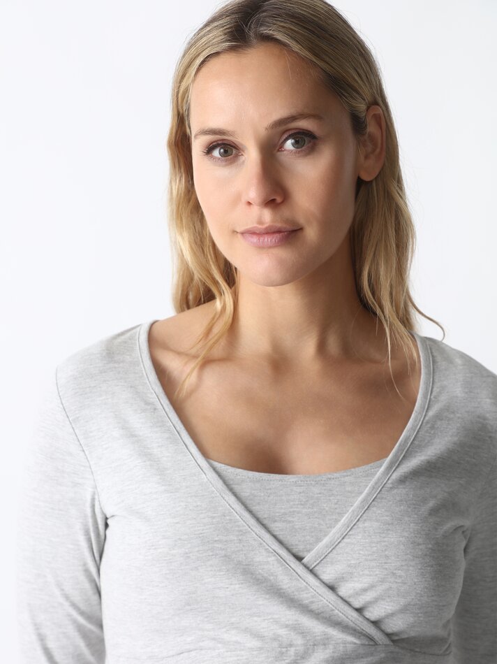 Blusa de amamentação com decote cruzado - Cinza mesclado