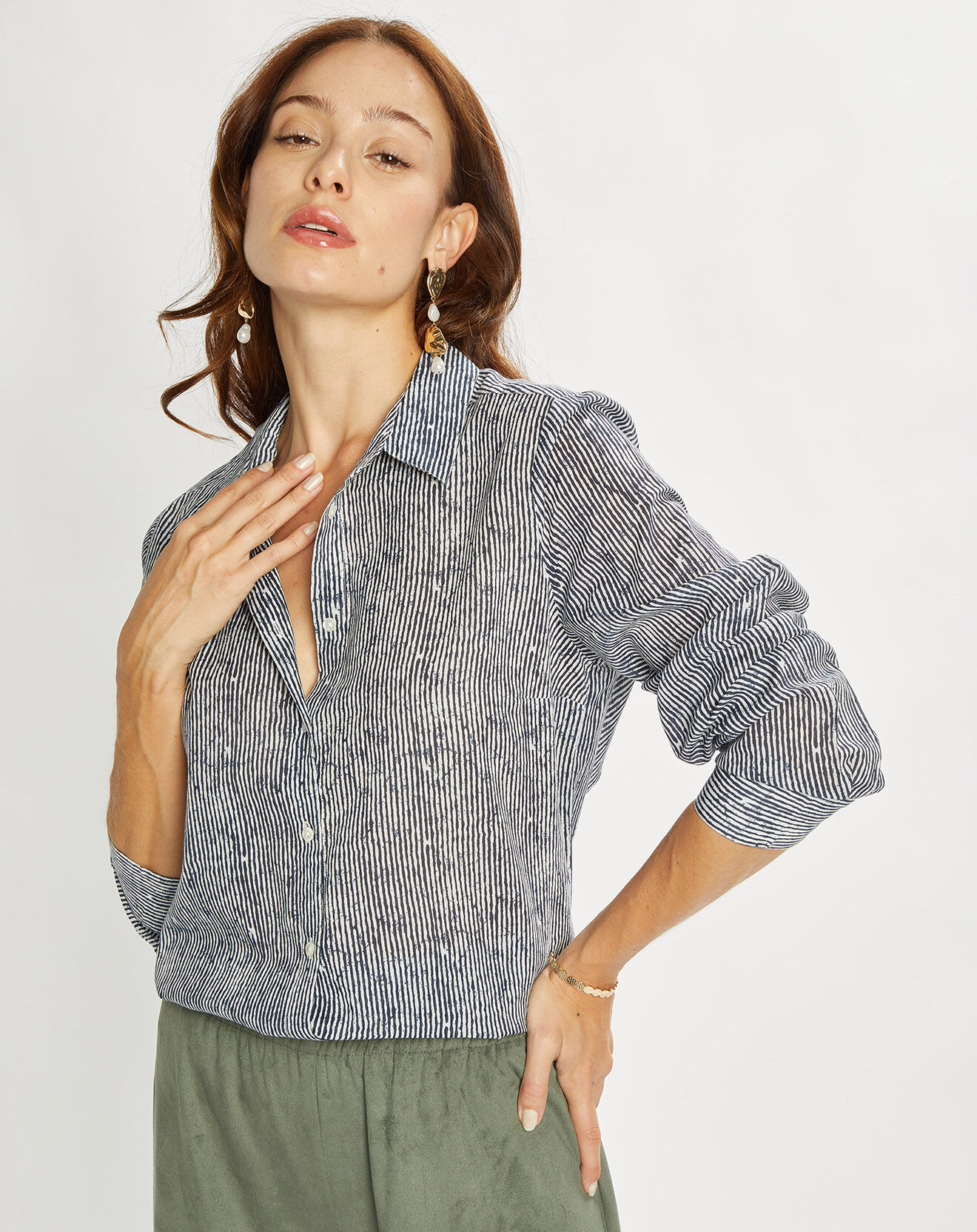 Lauren Vidal Chemise Cara à rayures indigo/blanc