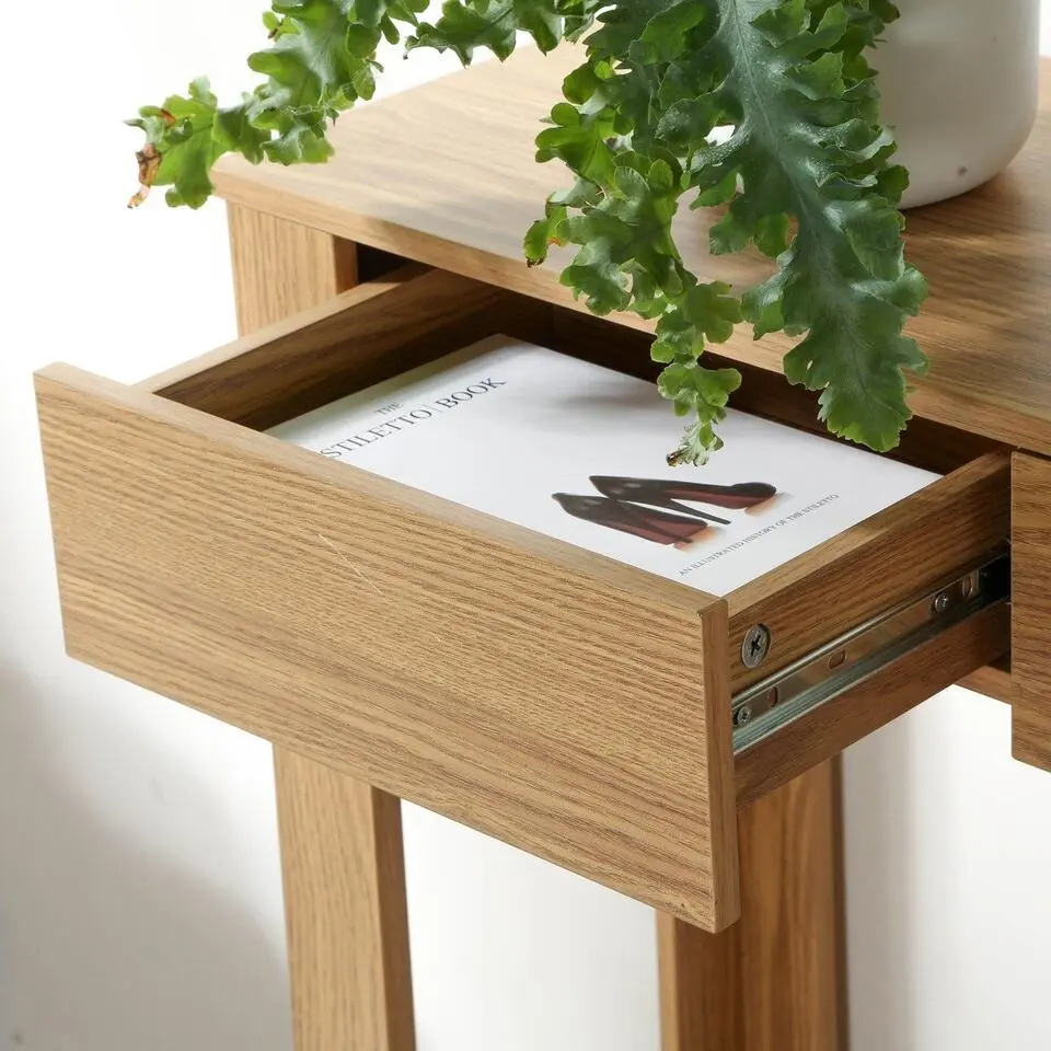 CALICOSY - Hoge console met 2 lades in eiken decor - Licht hout - 29x79x86,5 cm