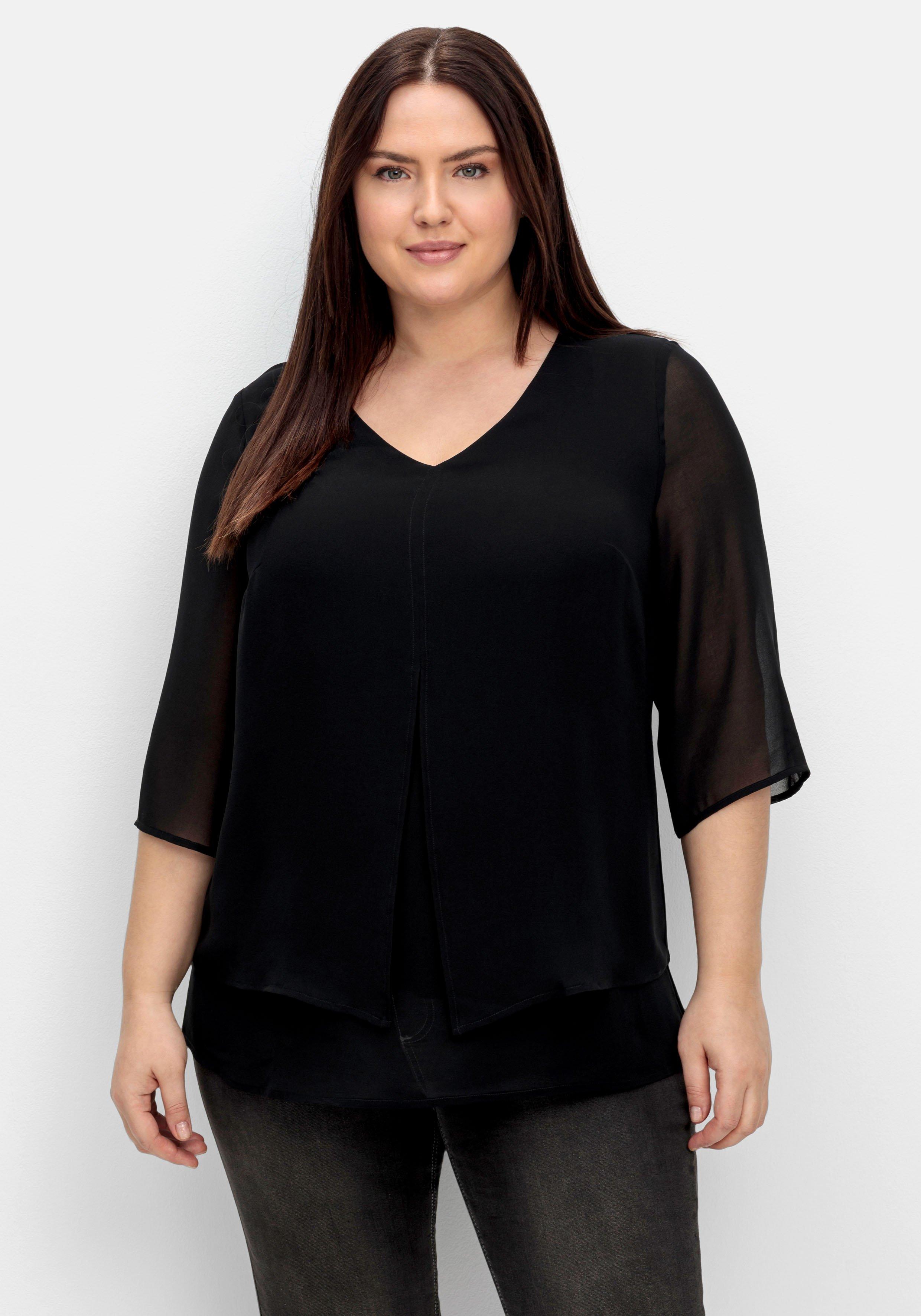 Chiffontunika in Layering-Optik, mit 3/4-Ärmeln