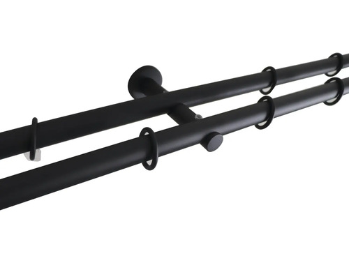 Dubbele gordijnroedeset, cilindervormig, zwart, 160 cm, Ø 20 mm