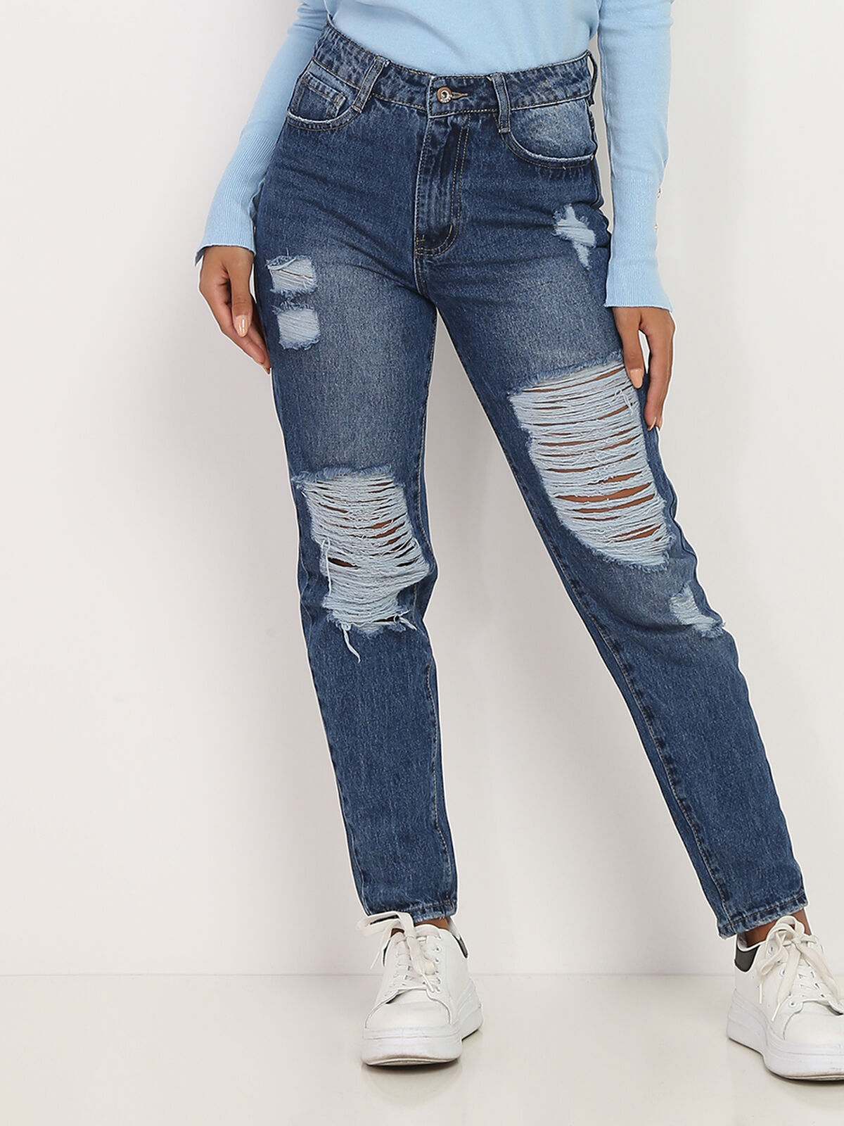 Jeans boyfriend destroy- Bleu
