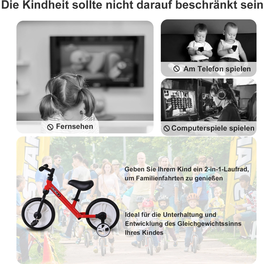 HOMCOM 2-in-1 Kinderfahrrad rot