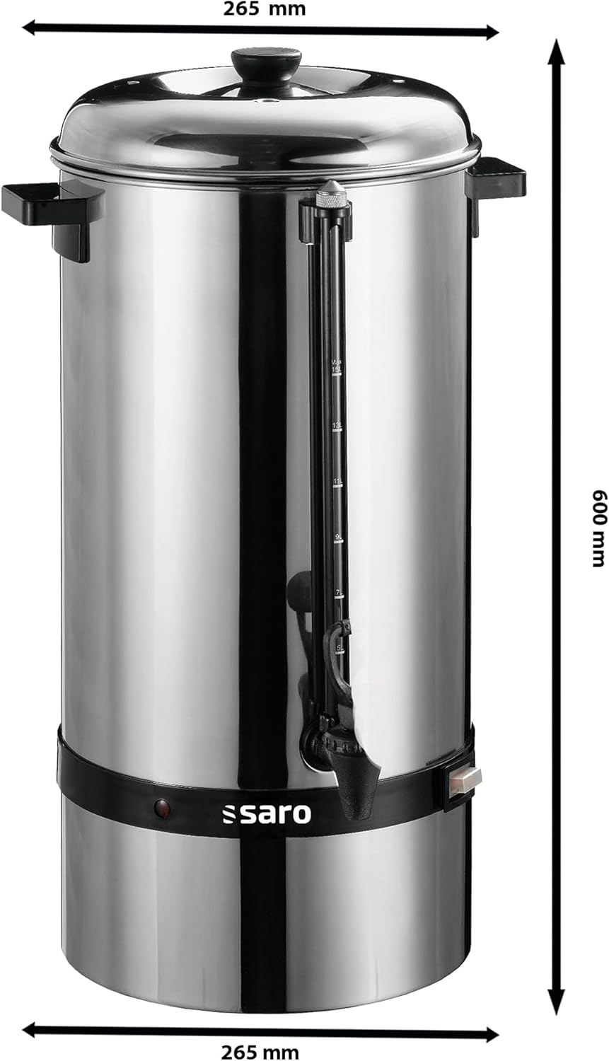 Saro Kaffeemaschine mit Rundfilter – 15 L / 100 Tassen – Edelstahl – Brüh- & Warmhaltefunktion – Sicherheitszapfhahn – Peilglas – 1,5 kW – Modell SAROMICA 6015