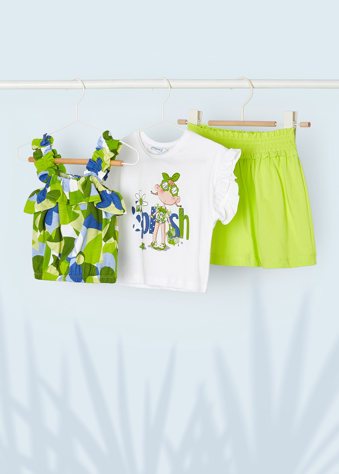 Conjunto de 3 peças com saia de algodão sustentável para meninas