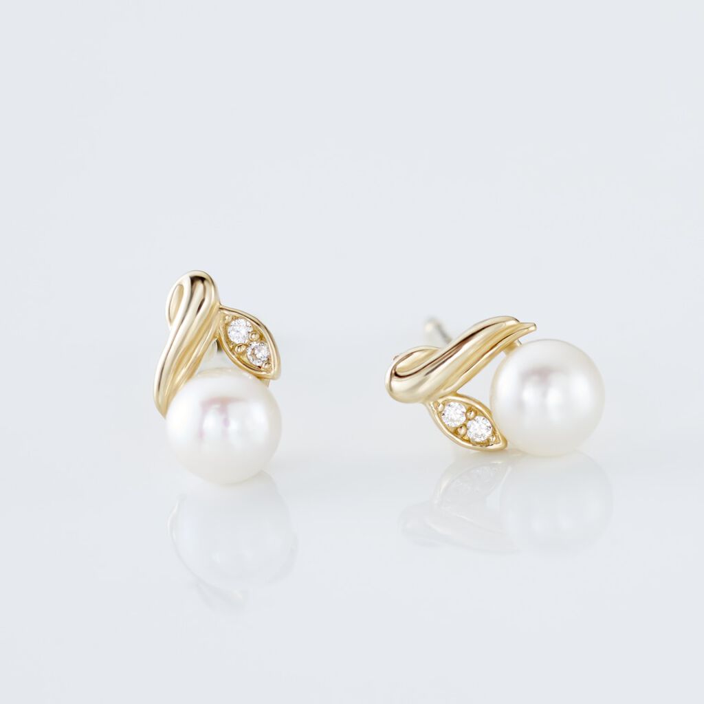 Boucles D'oreilles Puces Astragalus Or Jaune Perles De Culture