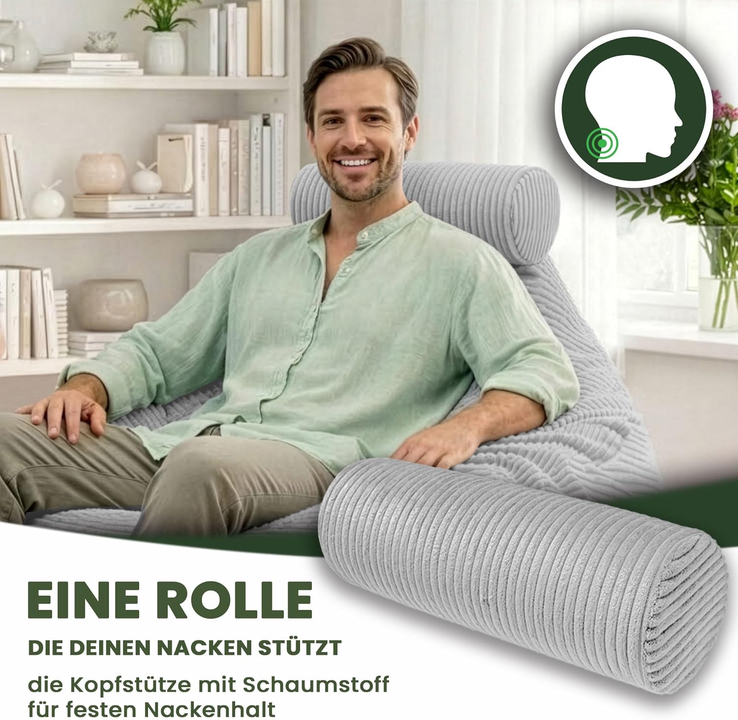 DreamRoots Sitzsack Erwachsene Cord oder Kinder - Bean Bag Sofa - Sitzsack Cord mit Hocker und Bezug - Sitzsäcke mit Füllung 90x90x100 cm Cool Gray