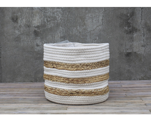 Lafiora mand van waterhyacint en katoen, 35 x 30 cm, wit, bruin
