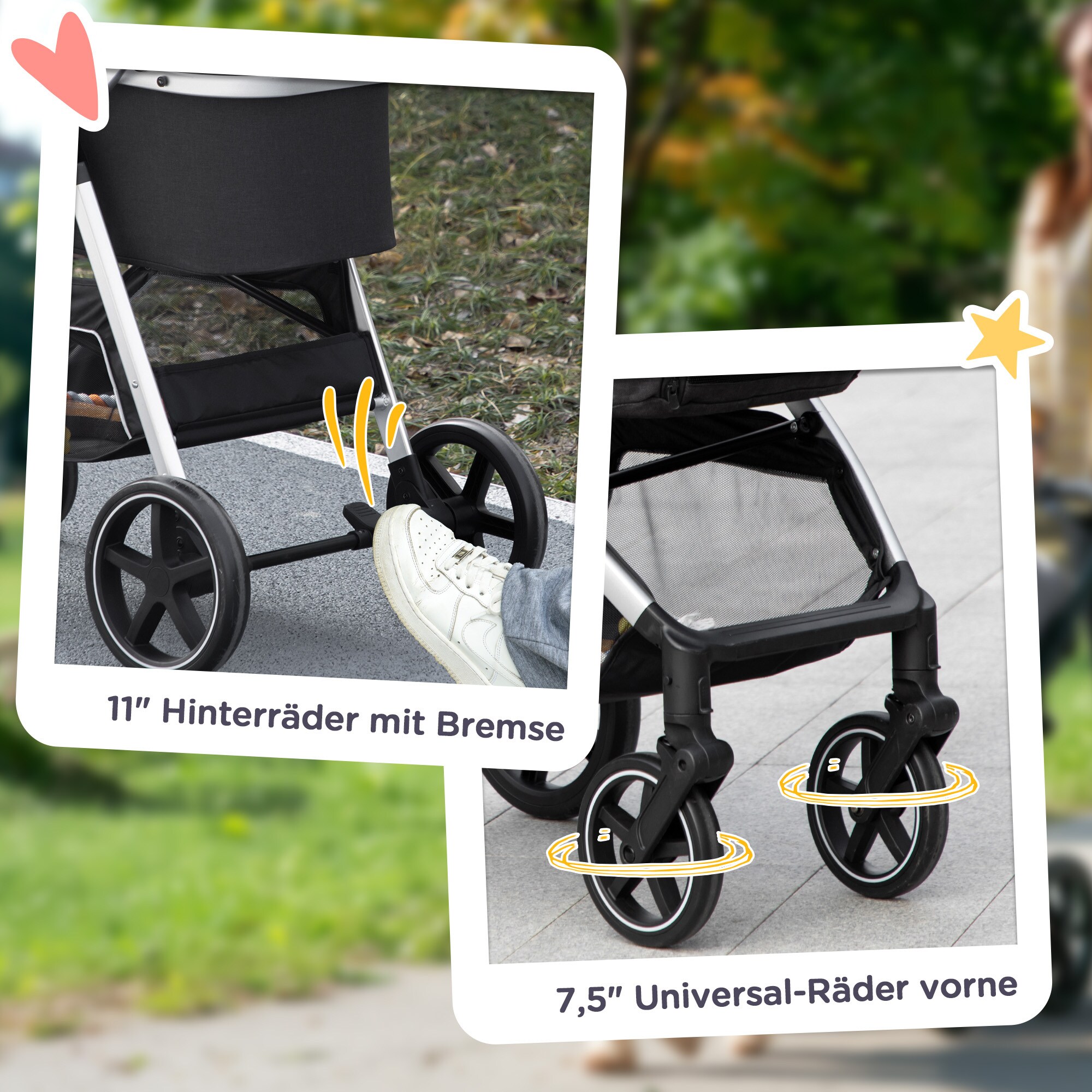 PawHut Hundebuggy mit abnehmbarem Korb schwarz 83L x 58B x 102H cm