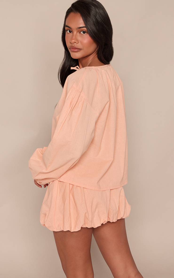 Taupe Ensemble Coordonné Blouse Pêche En Coton À Manches Longues