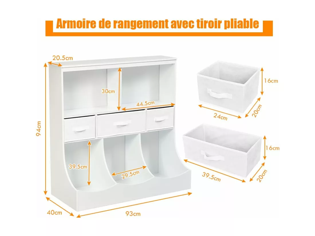 Meuble de Rangement Jouet pour Enfant, Compartiments de Rangement avec 3 Paniers et 3 Tiroirs, Design Contemporain, Idéal pour la Chambre de Votre Enfant