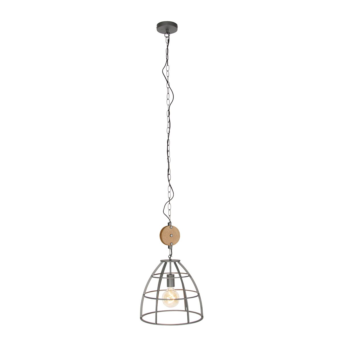 Smart hanglamp donkergrijs met hout 34 cm incl. Wifi G95 - Arthur
