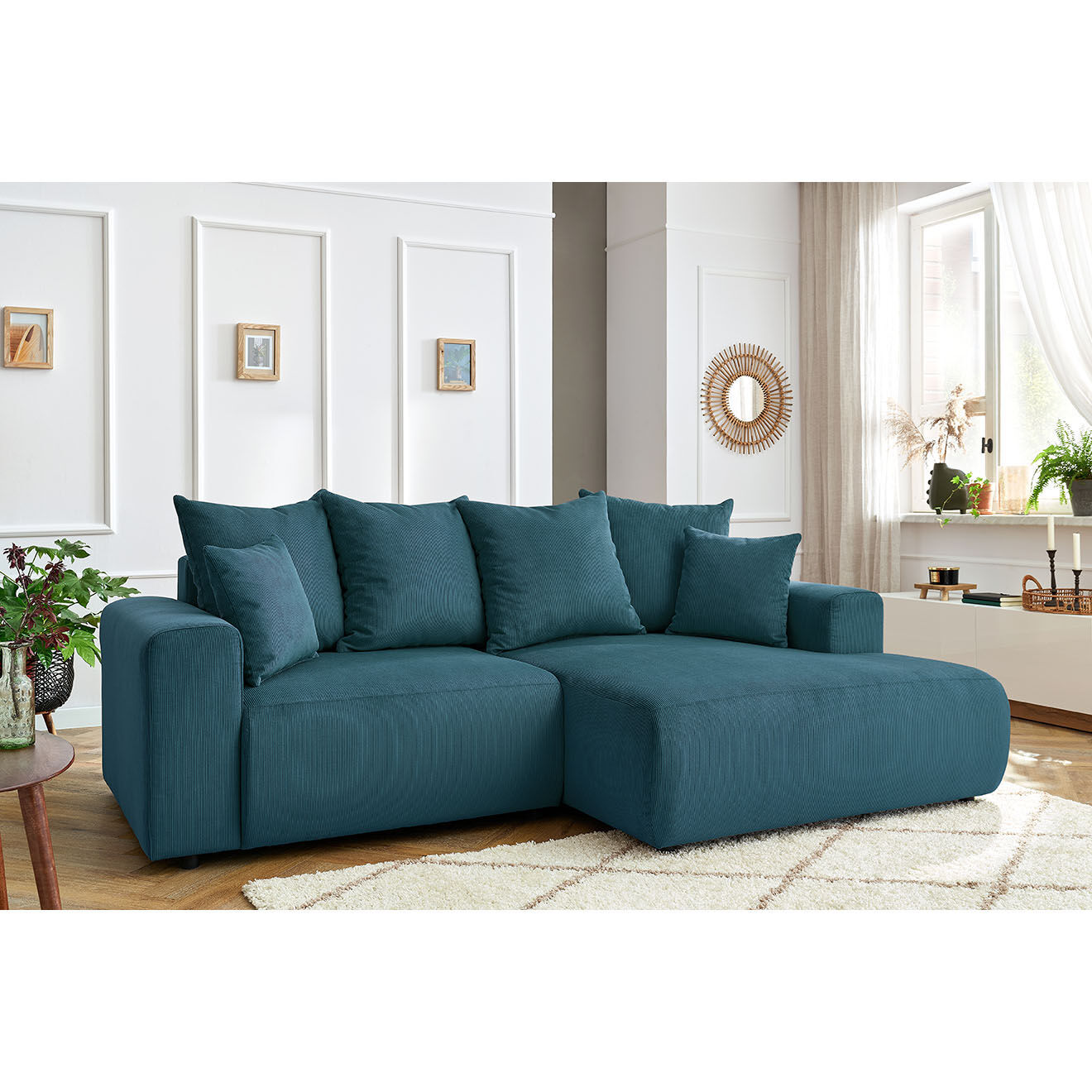 Bobochic Canapé d'angle fixe droit Enjoy bleu foncé - 237x147x95 cm