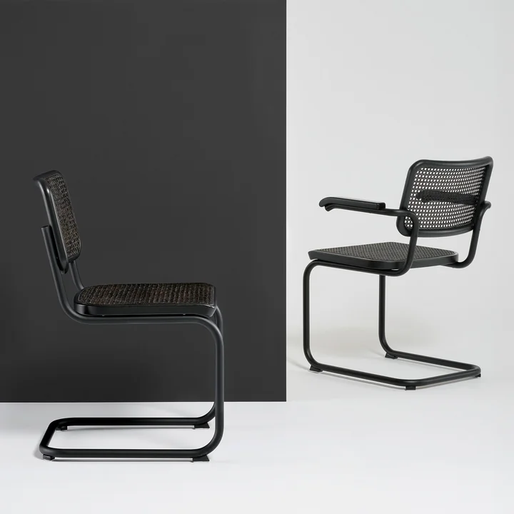 Thonet - S 32 N Stuhl, Chrom / Nussbaum geölt / Netzbespannung schwarz (Pure Materials)
