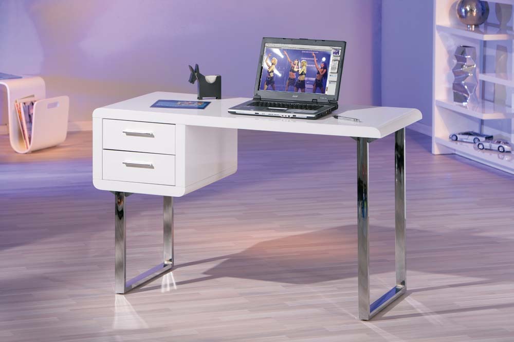 Schreibtisch CLAUDE - weiß Hochglanz-Chrom - 120 cm