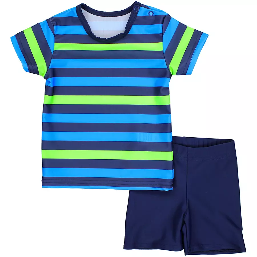Aquarti Baby Jungen Bade-Set Zweiteiliger Badeanzug T-Shirt Hose dunkelblau