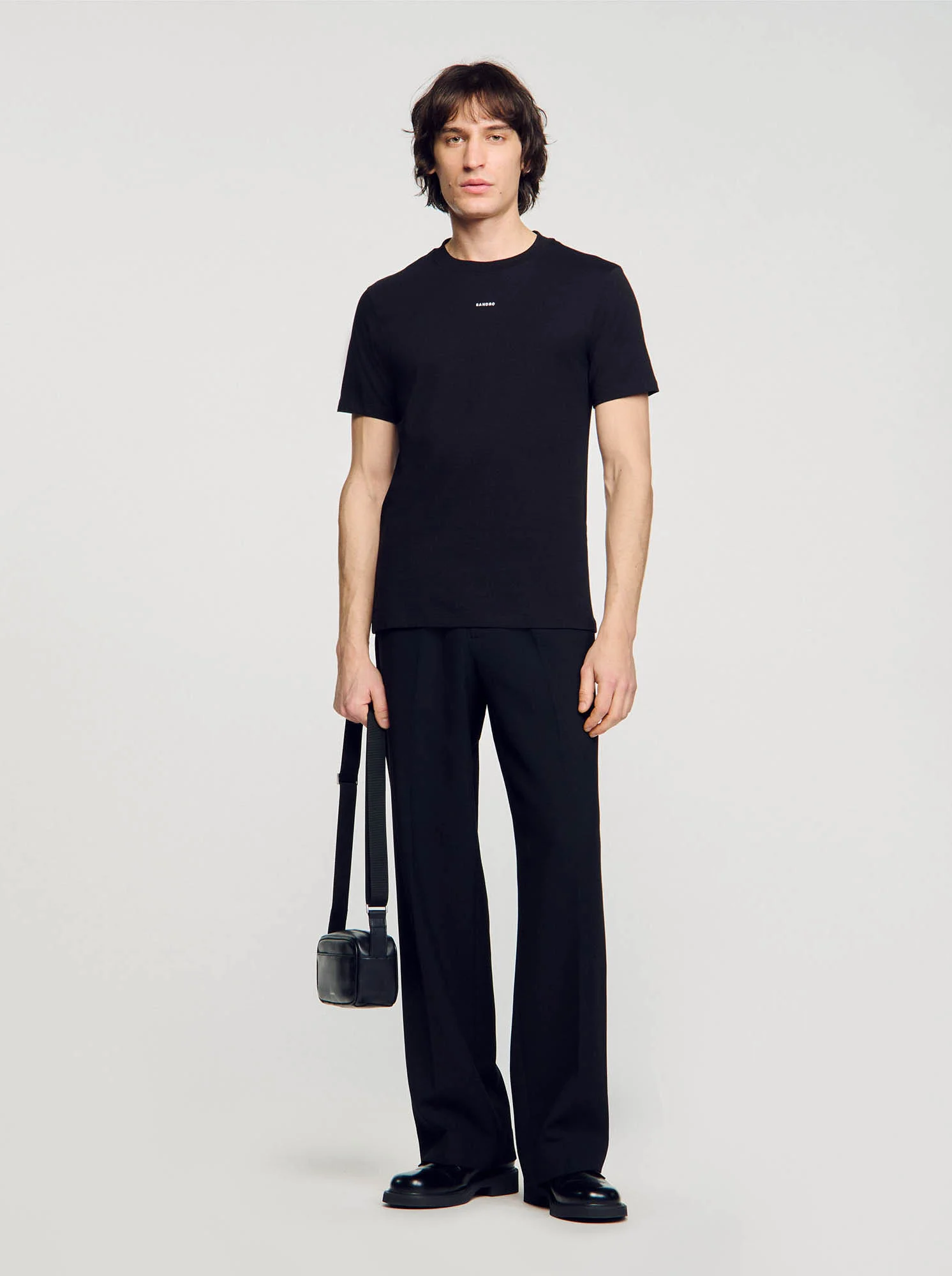 Tee-shirt droit col rond en coton | Noir
