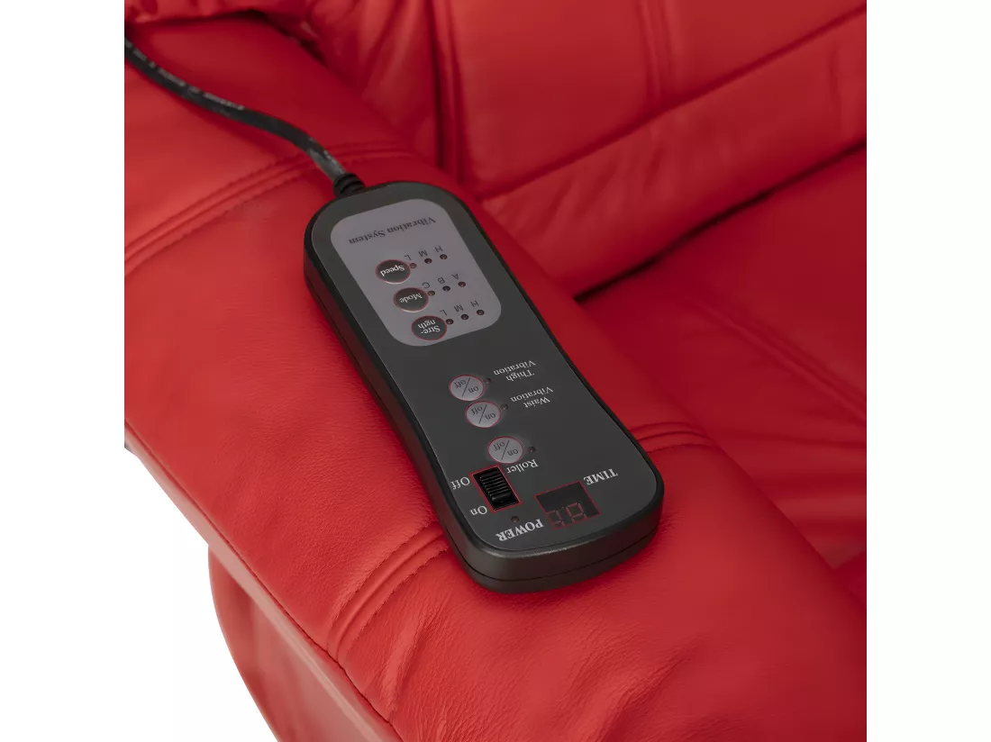 Fauteuil vibrant avec repose-pieds inclinable 2510 avec structure en bois et revêtement en simili-cuir rouge