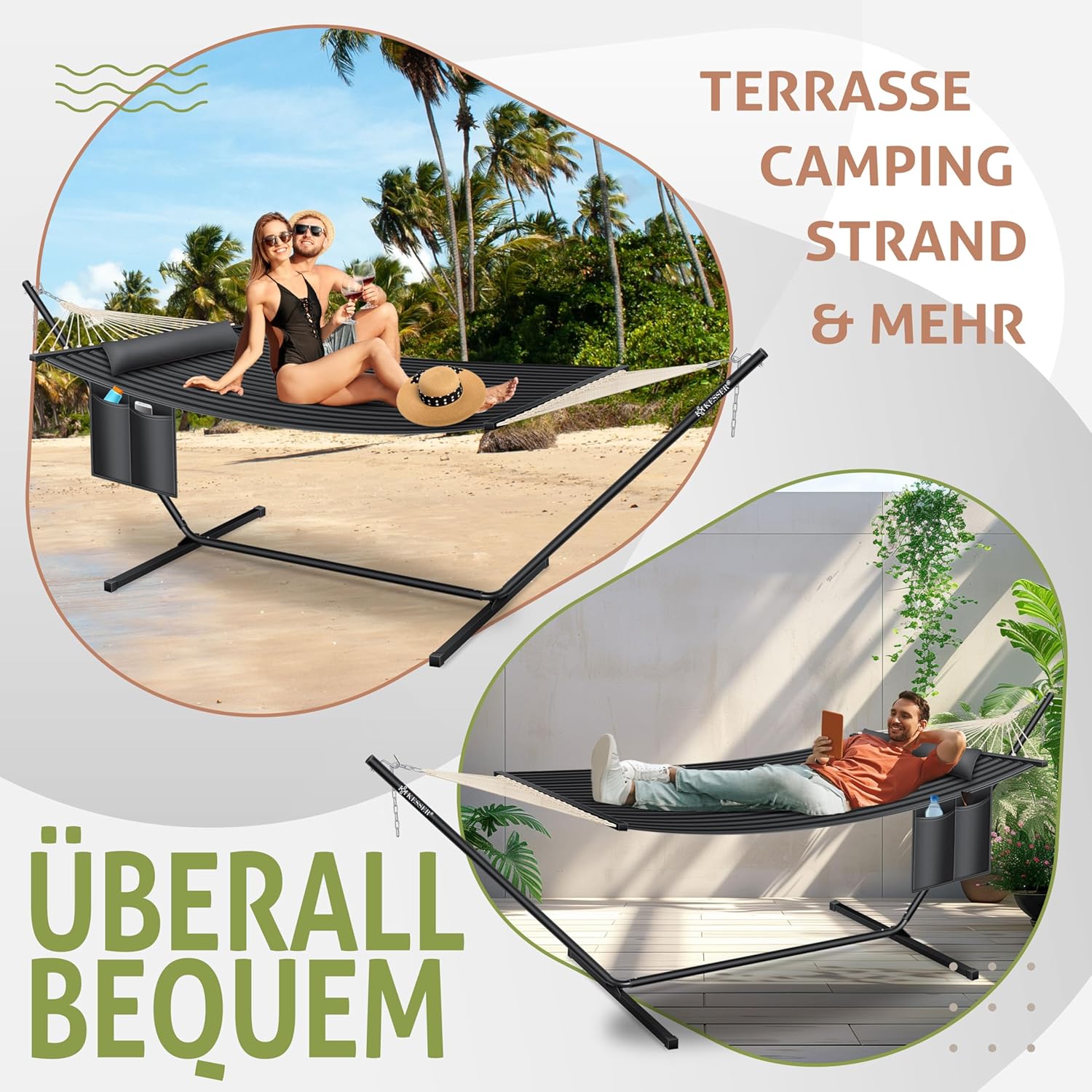 KESSER® Hängematte Hill mit Gestell Kissen Doppelhängematte für 2 Personen-Stabiler Rahmen 200kg Belastbarkeit Indoor & Outdoor XXL Hängesessel Doppel Mehrpersonen Garten Balkon Terrasse, Anthrazit