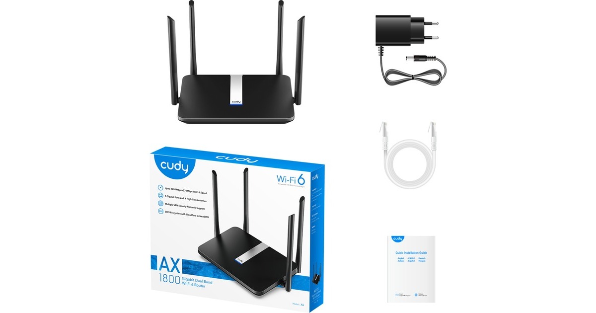 CudyAX1800 Gigabit Wi-Fi 6 Mesh Router  (Zwart, Cudy Mesh)
