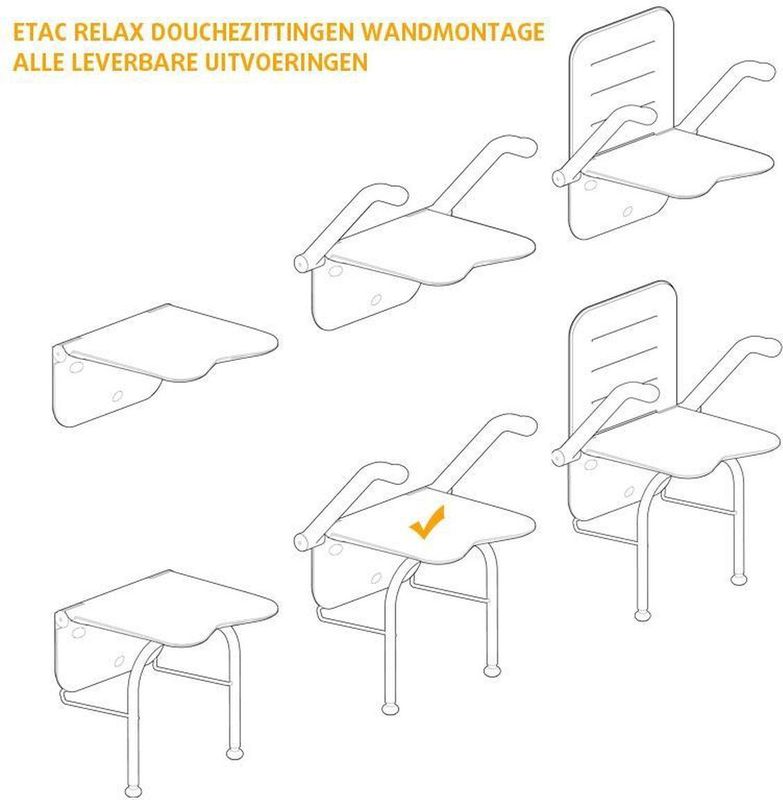 Etac - Relax Douchezitting - Wit - Kunststof - Opklapbaar