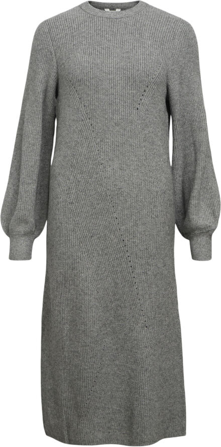 Object OBJDITTE RE L/S KNIT MIDI DRESS NOO Medium grey melange