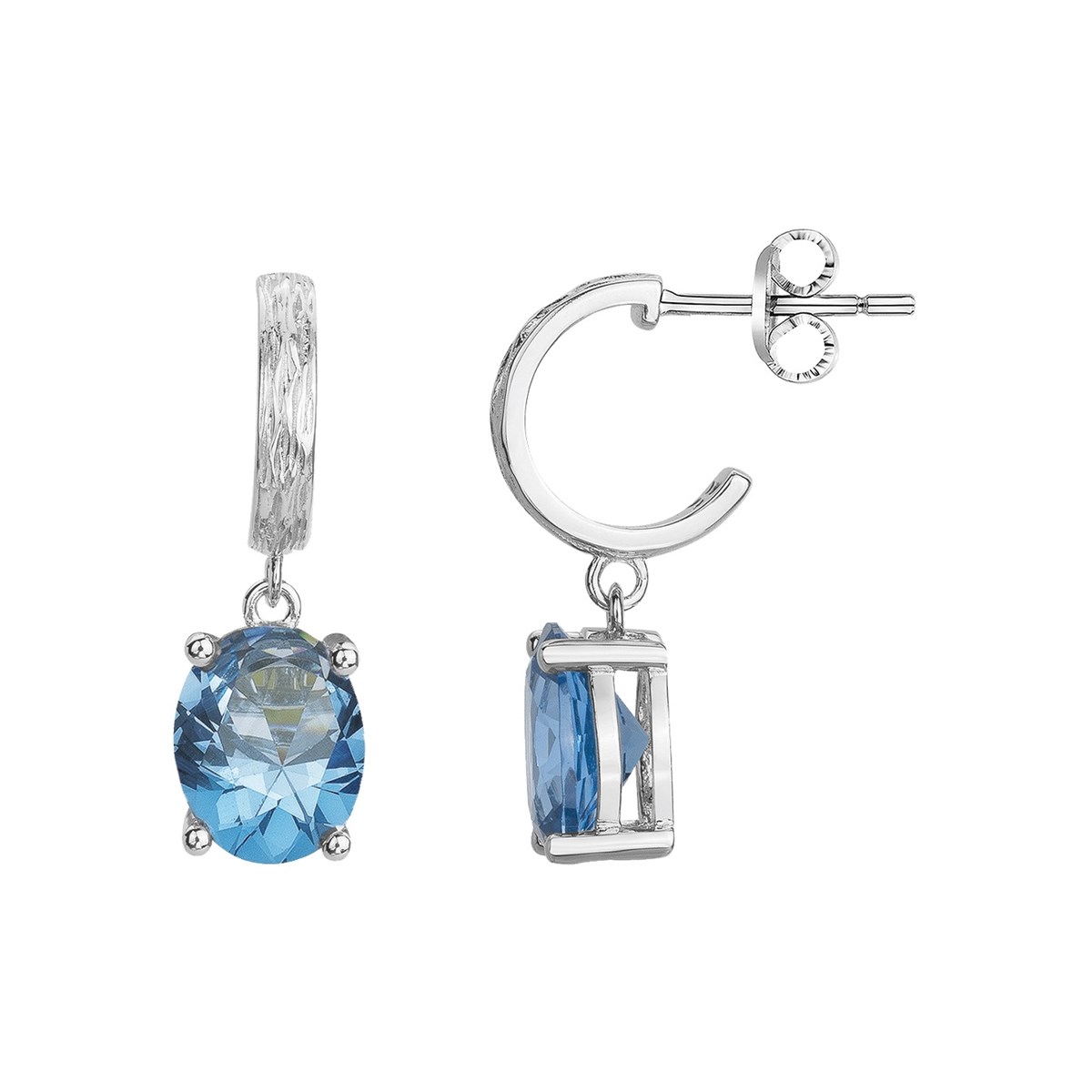 Boucles d'oreilles pendantes ELISABETH en Argent avec pierre synthétique bleu topaze