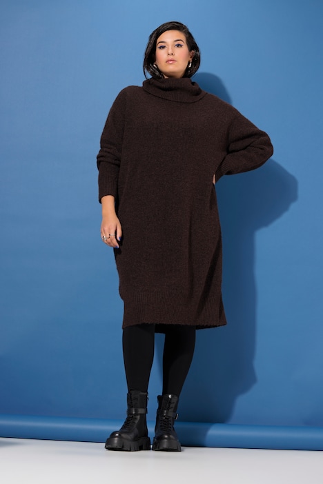 Strick-Minikleid, oversized, Rollkragen, Langarm