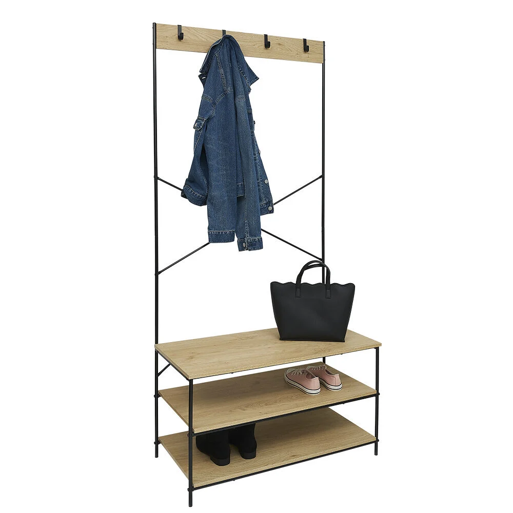 Vestiaire métal et bois 3 étagères 4 crochets L80x40xH170cm