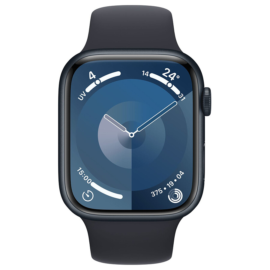 Apple Watch Series 9 GPS + Cellular - Aluminium Minuit - Bracelet Sport Band Bleu - 45 mm - Taille S/M