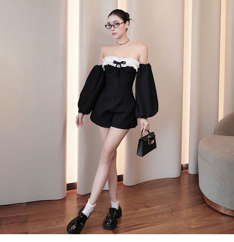 Bababy - Set: Strapless Two Tone Bow Romper + Arm Sleeves